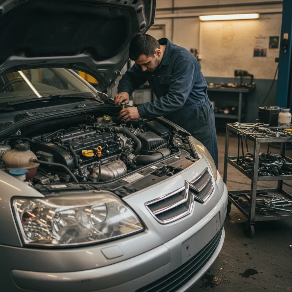 Auto Gas Gaga workshop in Banja Luka, mechanic working on a Citroen C4 1.6 HDi turbo and EGR valve
