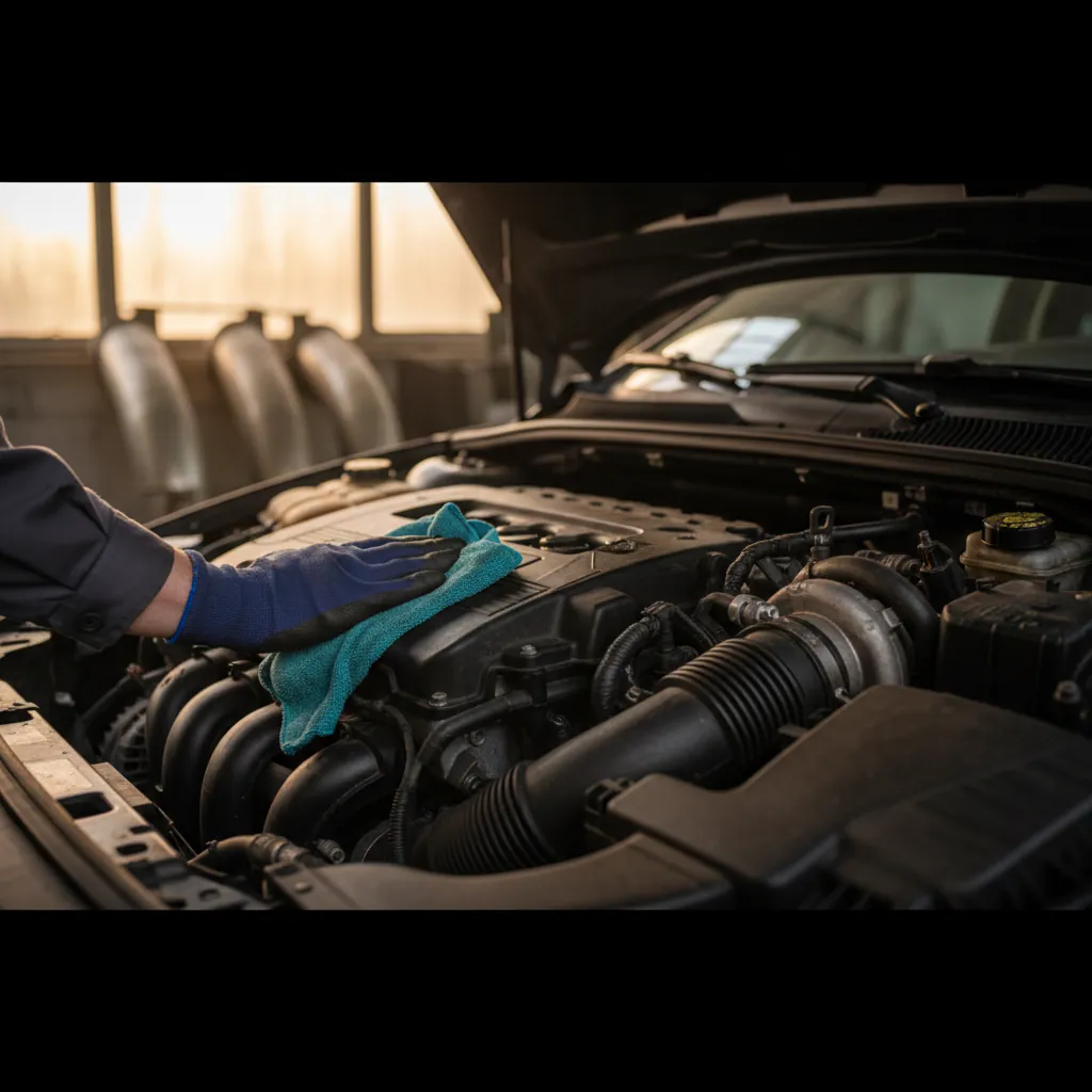 Auto Gas Gaga workshop in Banja Luka - Ford service, engine bay in warm side light