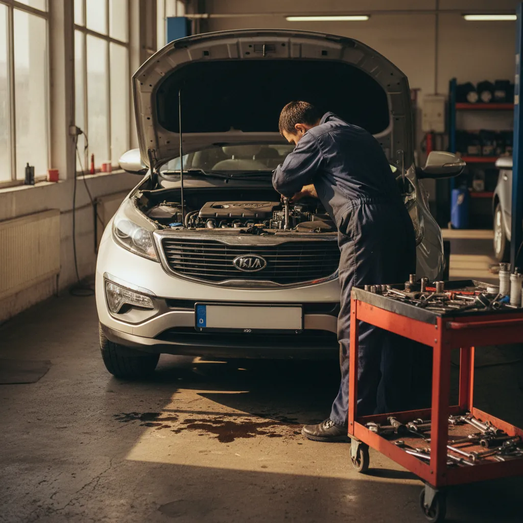 Auto Gas Gaga workshop in Banja Luka, mechanic working on a Kia Sportage 2.0 CRDi engine