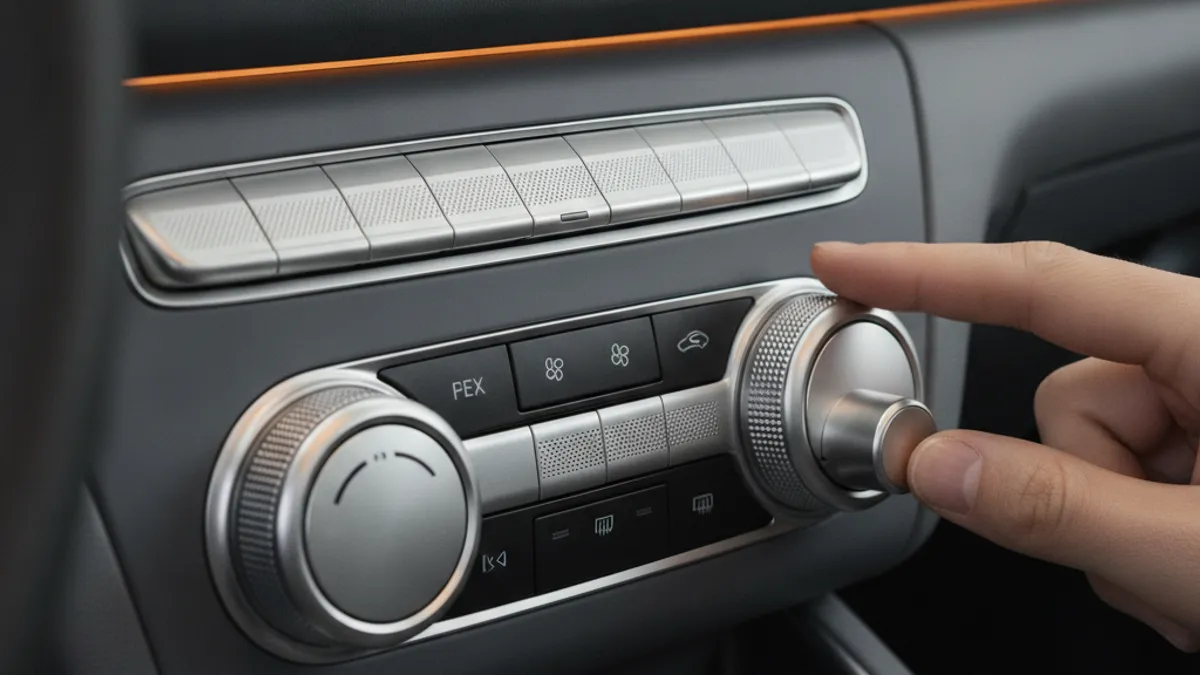 Detalj konzole automobila sa fizičkim dugmadima za klimu i rotacionim dugmetom za jačinu zvuka