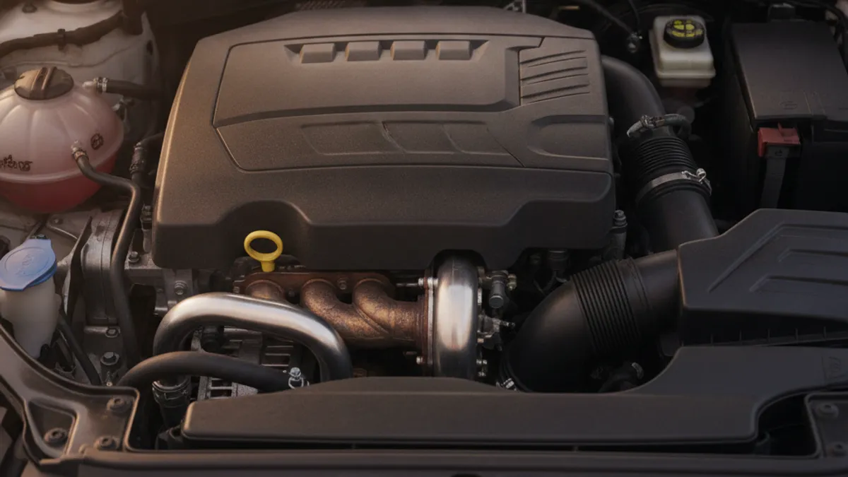 Motor dizel hečbeka u motornom prostoru, turbodizel komponente vidljive pod toplim osvjetljenjem