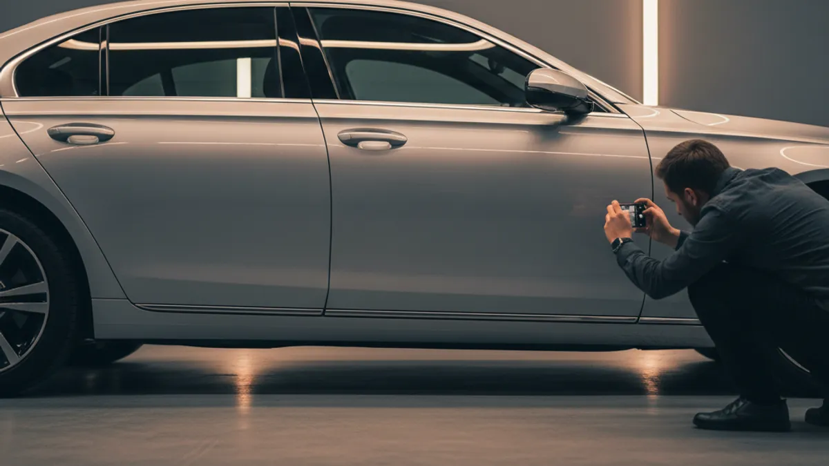 Fotografisanje automobila pametnim telefonom iz niskog ugla za oglas na internetu