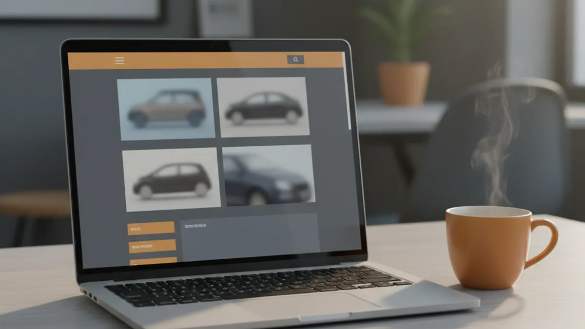 Laptop sa otvorenim oglasom za prodaju automobila na stolu pored šolje kafe